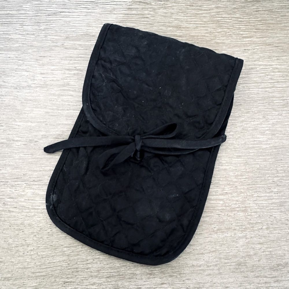 Black Quilted Fabric Coametic Makeup Brushes Travel Organizer Case
